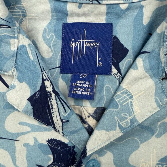 Guy Harvey Mens S Hawaiian Shirt Blue Marlin Swordfish Short Sleeve - Picture 5 of 7